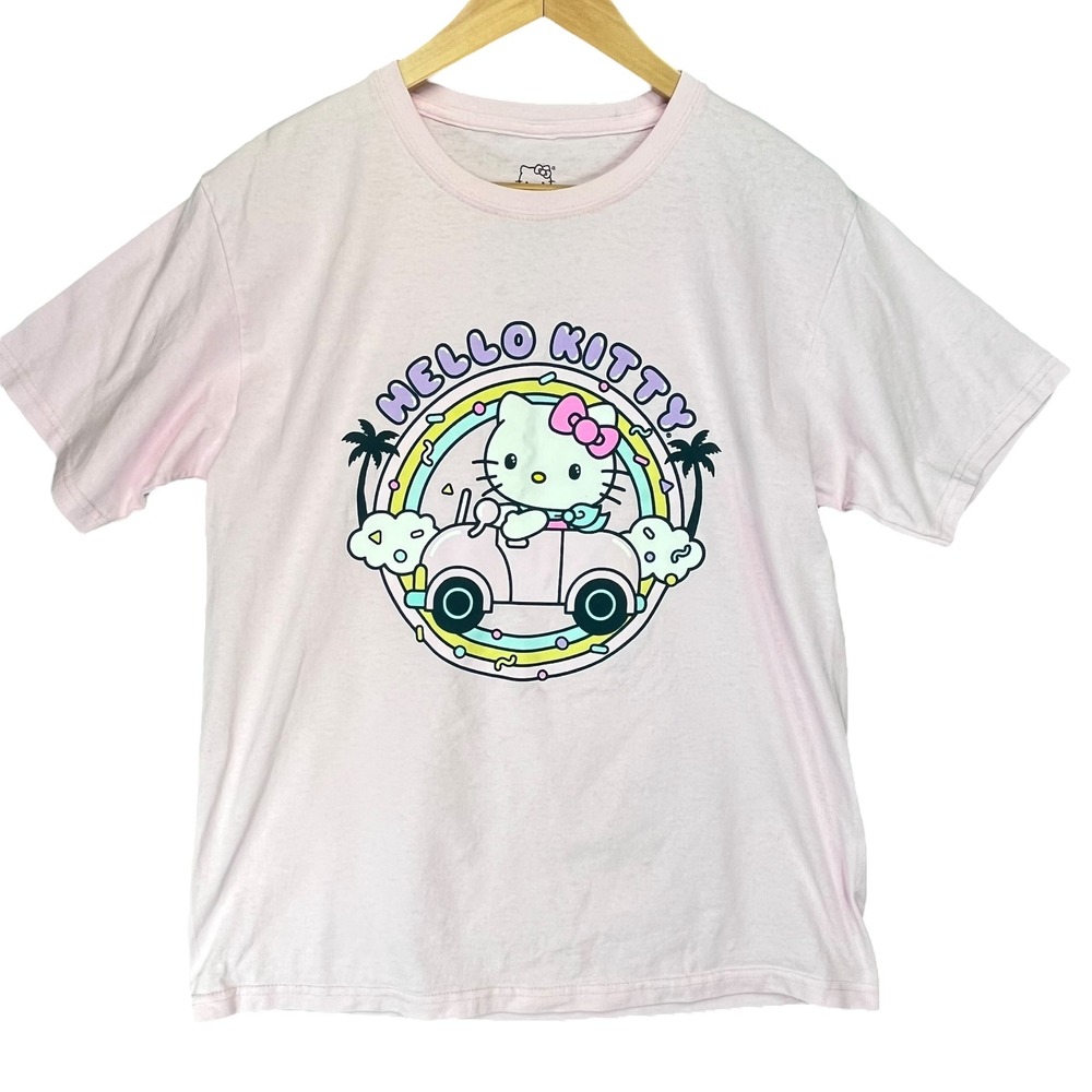 Hello Kitty Women's T-Shirt Pink Car Graphic Print‎ Sanrio Medium
